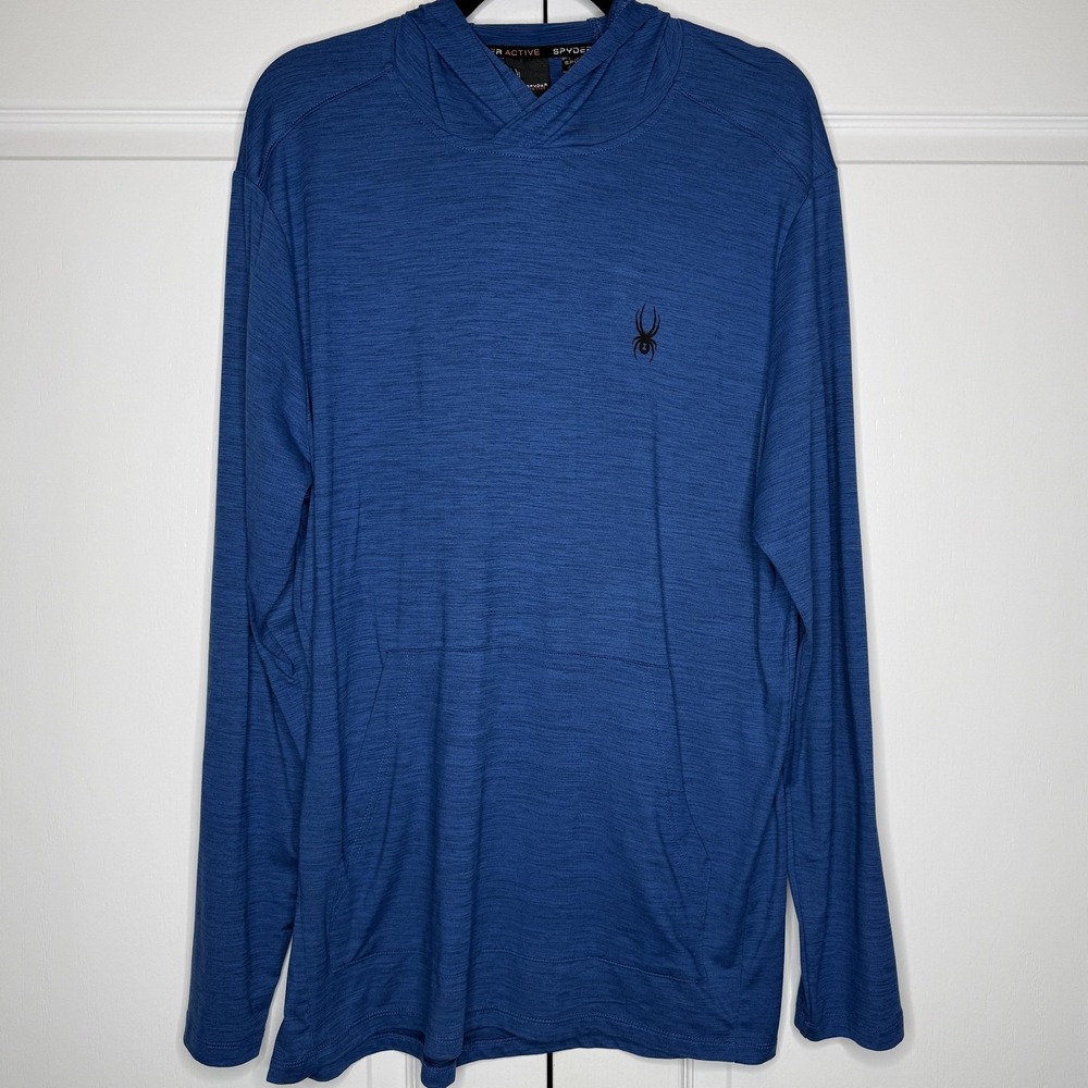Spyder Active Hoodie Mens XL Blue Lightweight Stretch Pullover Logo Top